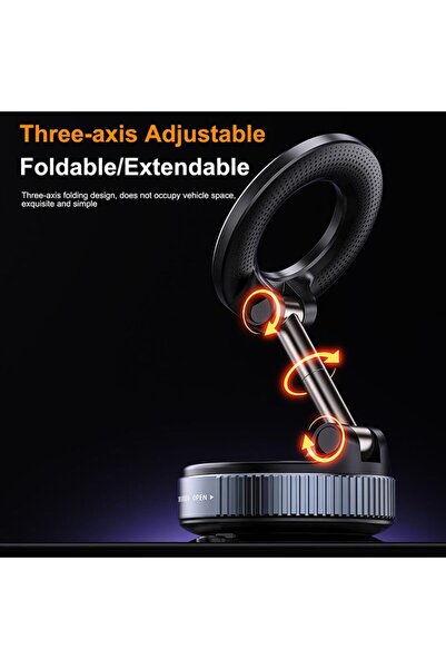 Generic Foldable Retractable Magnetic Car Phone Holder - 360° Rotating Vacuum Suction Cup