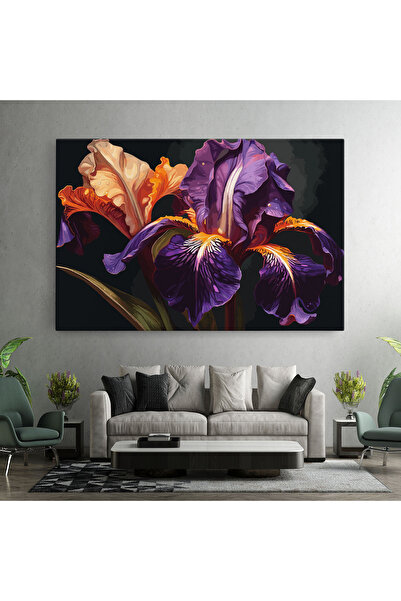 Arthub Canvas Painting, Bedroom And Living Room, Flowers, Purple Orange Iris