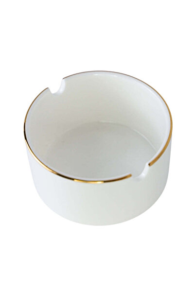 SAFECARE White Round Ashtray with Golden Line