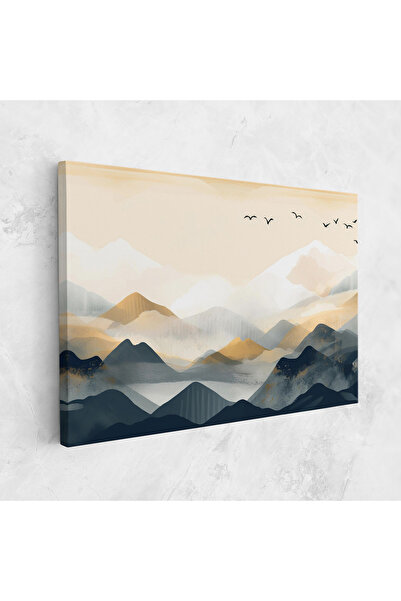 Arthub Canvas Painting, Bedroom And Living Room, Landscapes, Gold Foggy Blue