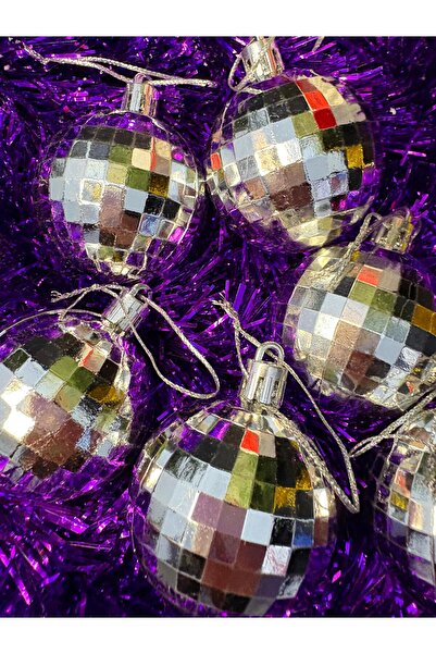 ENG PARTİ DÜNYASI Silver 5 cm Set of 6 Disco Balls Christmas Tree Ornamenteng...