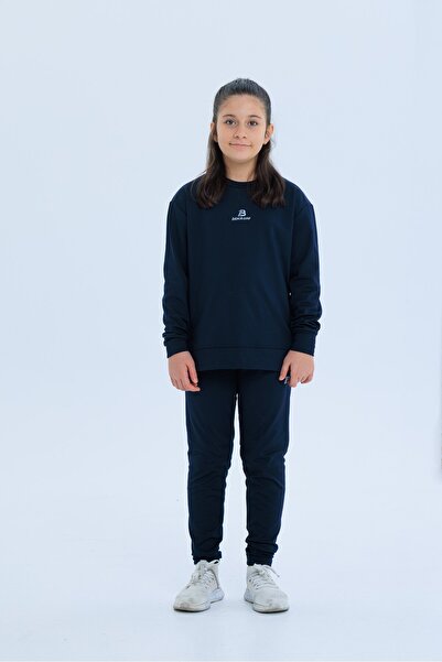 Black One Girl's Striped Detail Casual Sweat and Leggings Sports Set