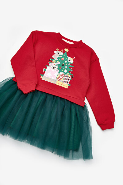 Le Mabelle Kırmızı Koala Baskılı Kız Çocuk Yılbaşı Elbise - Renata