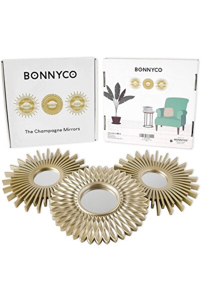 Generic Decorative Round Wall Mirror Set, Champagne Gold, BONNYCO, Pack of 3