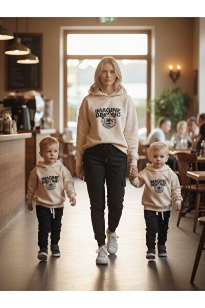 Zekids Boy's Teddy Bear Patterned Hooded Tracksuit Set