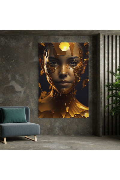 Arthub Canvas Painting, Bedroom And Living Room, Women, Gold Honeycomb Girl