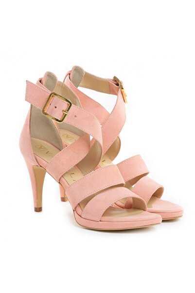 Vanilla Days Sandale cu toc jos din piele întoarsă roșie - Stiletto fin, piel...