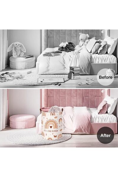 Generic 45L Boho Laundry Basket with Rainbow Flowers and Butterflies - Clastyle (45×36 cm)