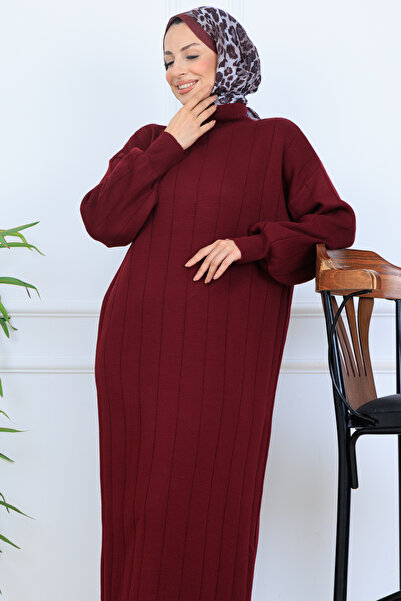 benguen Corded Fabric Knitwear Dress N7085 Burgundy