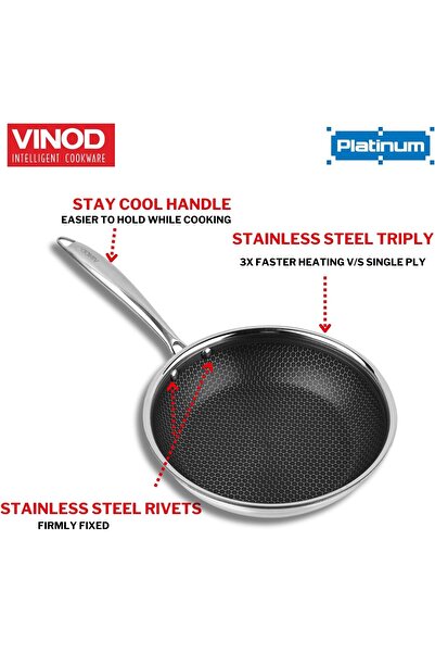 Vinod SAS Pro Platinum Triple Stainless Steel Frypan - 22 cm (Induction Compatible)
