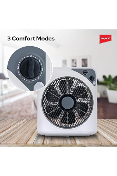 İMPEX Box Fan BF 7512 50W 12 Inch, 3 outlets, White