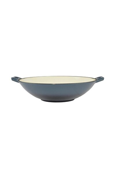 Perfect Home Wok din fontă emailată, albastru, 35,5 x 11 cm,