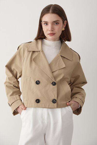 JASTE Women's Double Breasted Collar Pocket Trench Coat