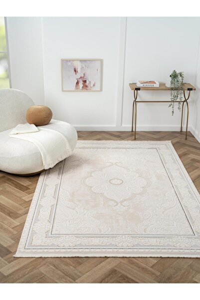 Cotto Home Ottowa OT002G Krem Bej Halı Klasik Desenli Tozu Az Akrilik Pamuk T...