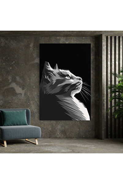 Arthub Canvas Painting, Bedroom And Living Room, Modern, Grey Cat On Black