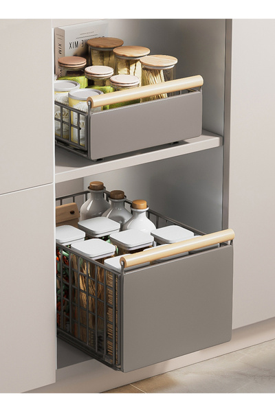 Sinyin Pull-out Cabinet Organizer, 2-pack Drawer Storage Rack, Foldable Pull-out Basket Drawer