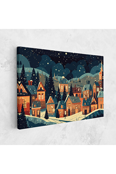 Arthub Canvas Painting, Bedroom And Living Room, Landscapes, Winter View Houses