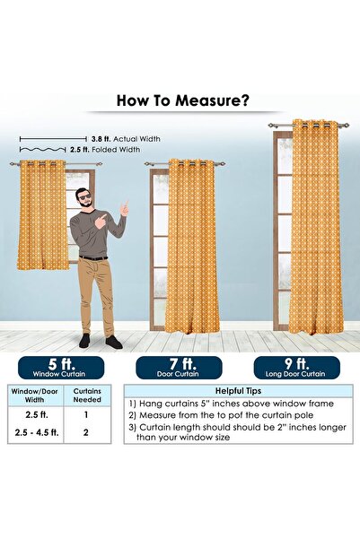 Generic Story@Home Cotton Window Curtain - 5 ft Boho Back-Tie, Light Yellow & Orange, Single Pack