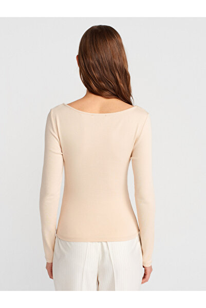 Dilvin Gathered Side Detail Boat Neck Knitted Blouse