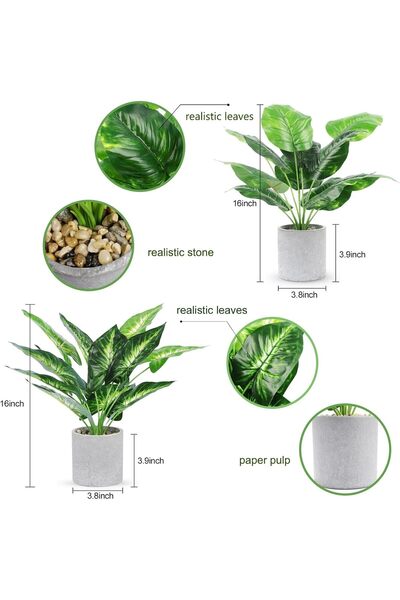 Generic WUKOKU 2-Pack Small Potted Artificial Plants for Home and Office, Green
