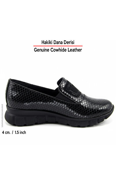 Erkan Saçmacı Morena Black Snake Genuine Calf Leather Stoned Round Toe Casual Shoes