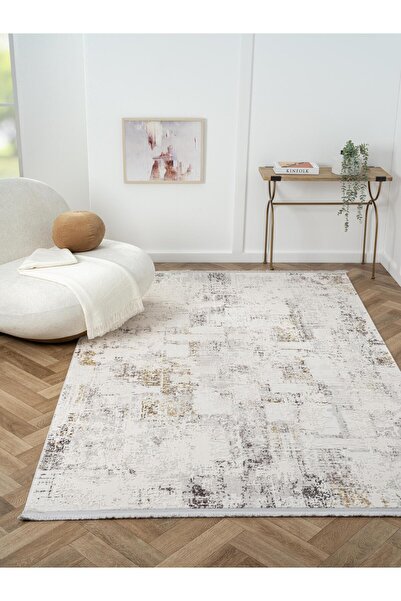 Cotto Home Ottowa OT006G Krem Gri Halı Klasik Desenli Tozu Az Akrilik Pamuk T...