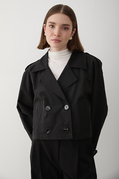 JASTE Women's Double Breasted Collar Pocket Trench Coat