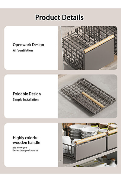 Sinyin Pull-out Cabinet Organizer, 2-pack Drawer Storage Rack, Foldable Pull-out Basket Drawer