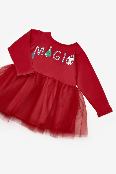 Le Mabelle Red Christmas Themed Magic Motto Girls' Dress - Claire