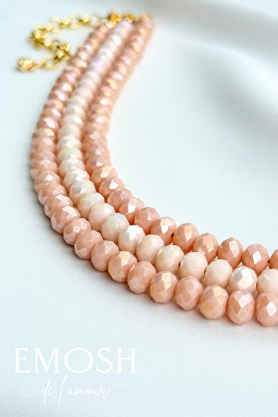 EMOSH de Lamour 3 Sıralı Pudra Pembe Kristal Kolye | Cam Boncuklu Layered Cho...