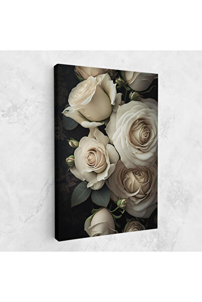 Arthub Canvas Painting, Bedroom And Living Room, Flowers, Cream Roses Close Up