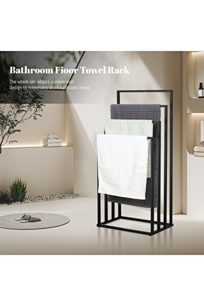 Sinyin رف مناشف قائم على الأرض، منظم حمام من الفولاذ المقاوم للصدأ، مقاوم للماء والانزلاق