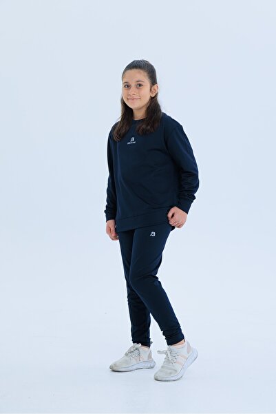 Black One Girl's Striped Detail Casual Sweat and Leggings Sports Set