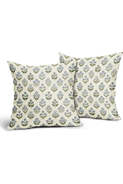 Generic Blue & Green Floral Printed Pillow Covers, Classic Spring Boho Decorative, 40×40 cm, Set of 2 - Siv