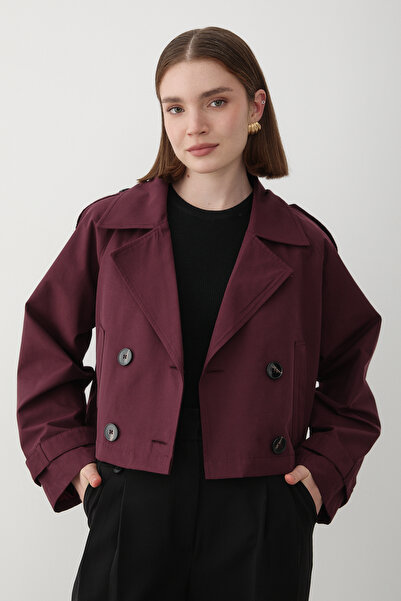 JASTE Women's Double Breasted Collar Pocket Trench Coat