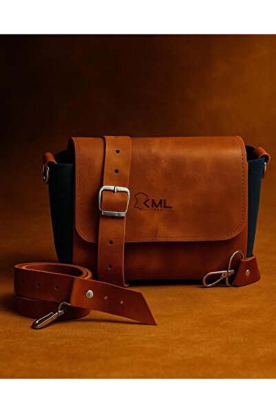 KEMAL DERİ Mini Tote Kanvas & Deri Çanta- Lacivert