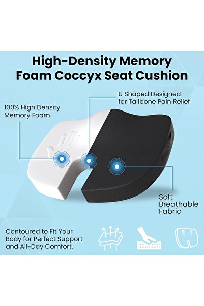 Generic CareFoam Memory Foam Coccyx Seat Cushion for Tailbone Pain Relief, 45×35.5×7.6 cm, Black