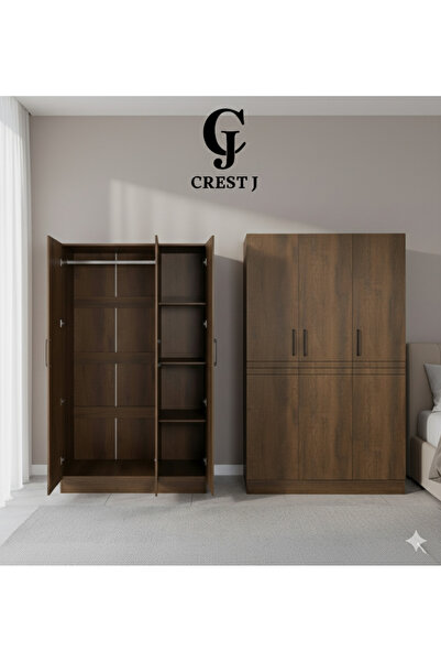 Crestj خزانة ملابس خشبية بنية اللون بثلاثة أبواب 120x54x200