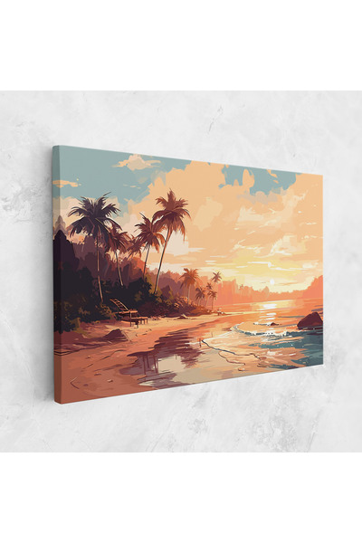 Arthub Canvas Painting, Bedroom And Living Room, Landscapes, Blue Orange Beach