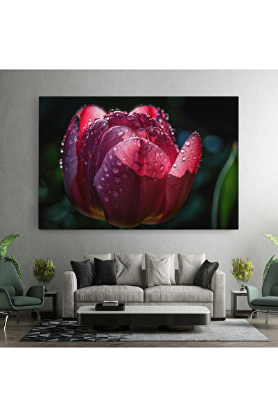 Arthub Canvas Painting, Bedroom And Living Room, Flowers, Pink Tulip After Rain