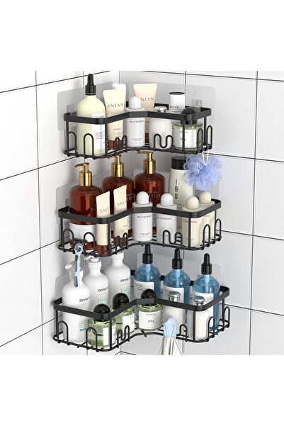 Menbyci حامل دش زاوية من 3 قطع من الفولاذ المقاوم للصدأ مع 18 خطافًا لاصقًا م...