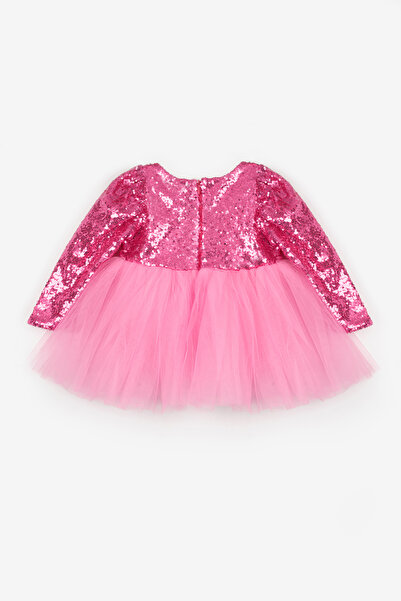Le Mabelle Fuchsia Sequin Long Sleeve Baby Girl Dress - Berry