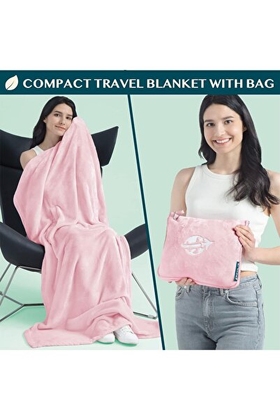 PAVILIA 2-in-1 Travel Blanket and Pillow Set – Pink, Polyester