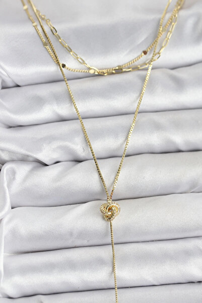 Belle Fusion قلادة نسائية من النحاس الأصفر اللون بتصميم عقدة مفصلة من ثلاث قط...