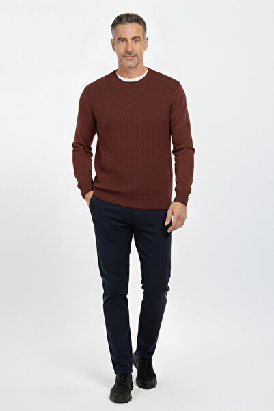 Pulltonic Erkek Bisiklet Yaka Geometrik Desenli Kazak | %70 Kaşmir