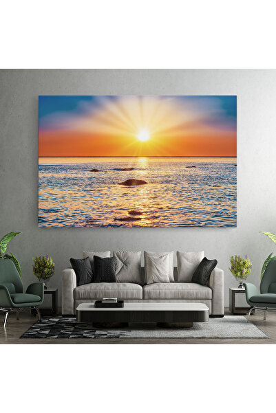 Arthub Canvas Painting, Bedroom And Living Room, Landscapes, Sunset Beach Rocks