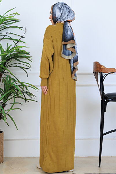 benguen κοτλέ Πλεκτό Φόρεμα N7085 Λαδί Πράσινο