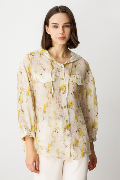 ON Oversized Hooded Floral Women's Shirt - Minimalist Style - 3/4 Sleeve