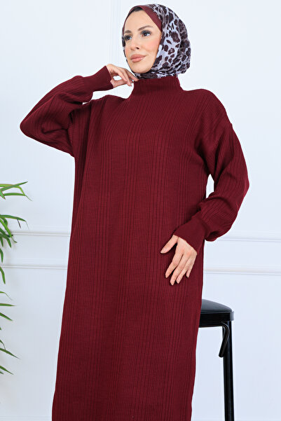 benguen Corded Fabric Knitwear Dress N7080 Burgundy