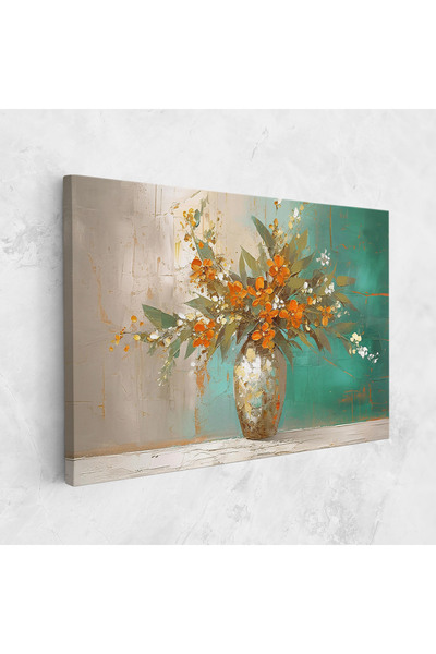 Arthub Canvas Painting, Bedroom And Living Room, Flowers, Grey Vase Orange